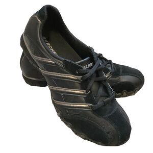 SKETCHERS BIKERS BLACK LEATHER/SYNTHETIC LACE-UP ATHLETIC/ SNEAKER SHOES/ Size 6